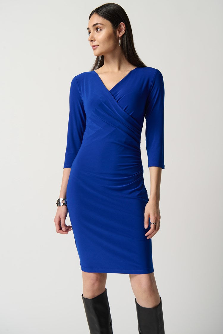 Joseph Ribkoff Three-Quarter Sleeve Wrap Dress Royal Sapphire 233305F24