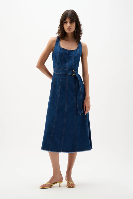Joseph Ribkoff Denim Fit And Flare Midi Dress With Belt 262901