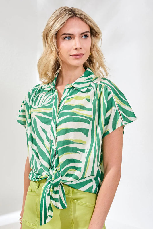Tribal Tie Front Eyelet Detail Blouse