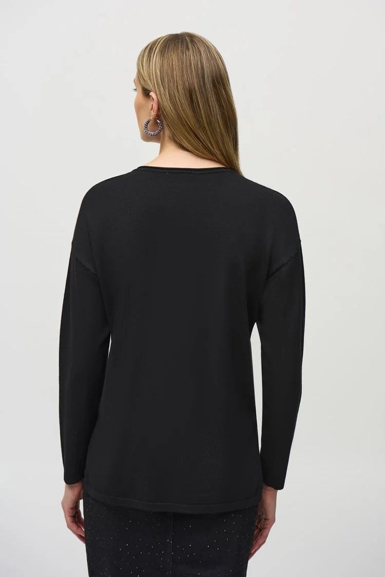 Joseph Ribkoff Sweater Knit V-Neck Pullover Black 244923