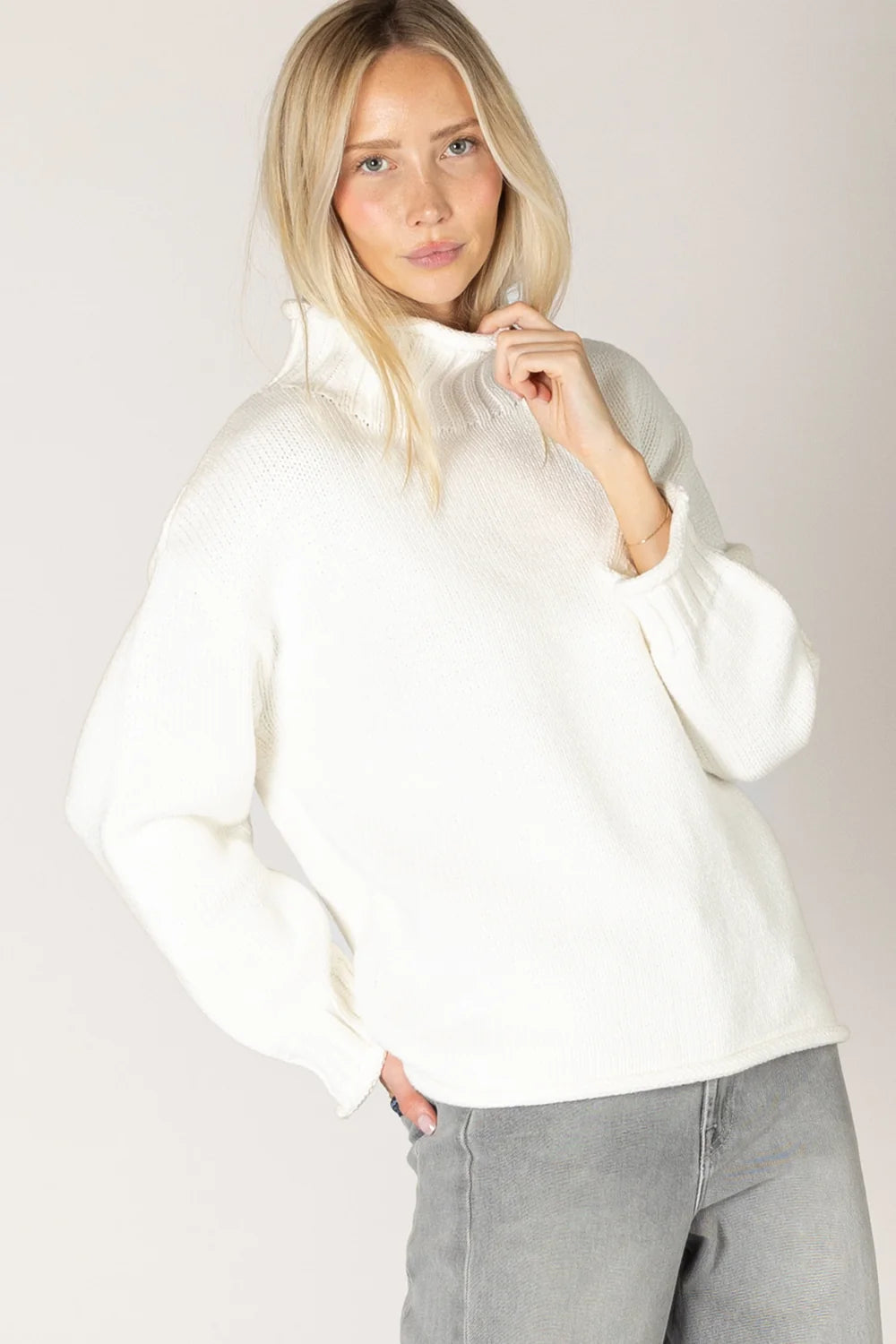 Lyla & Luxe Dolly Mock Neck Sweater Soft White