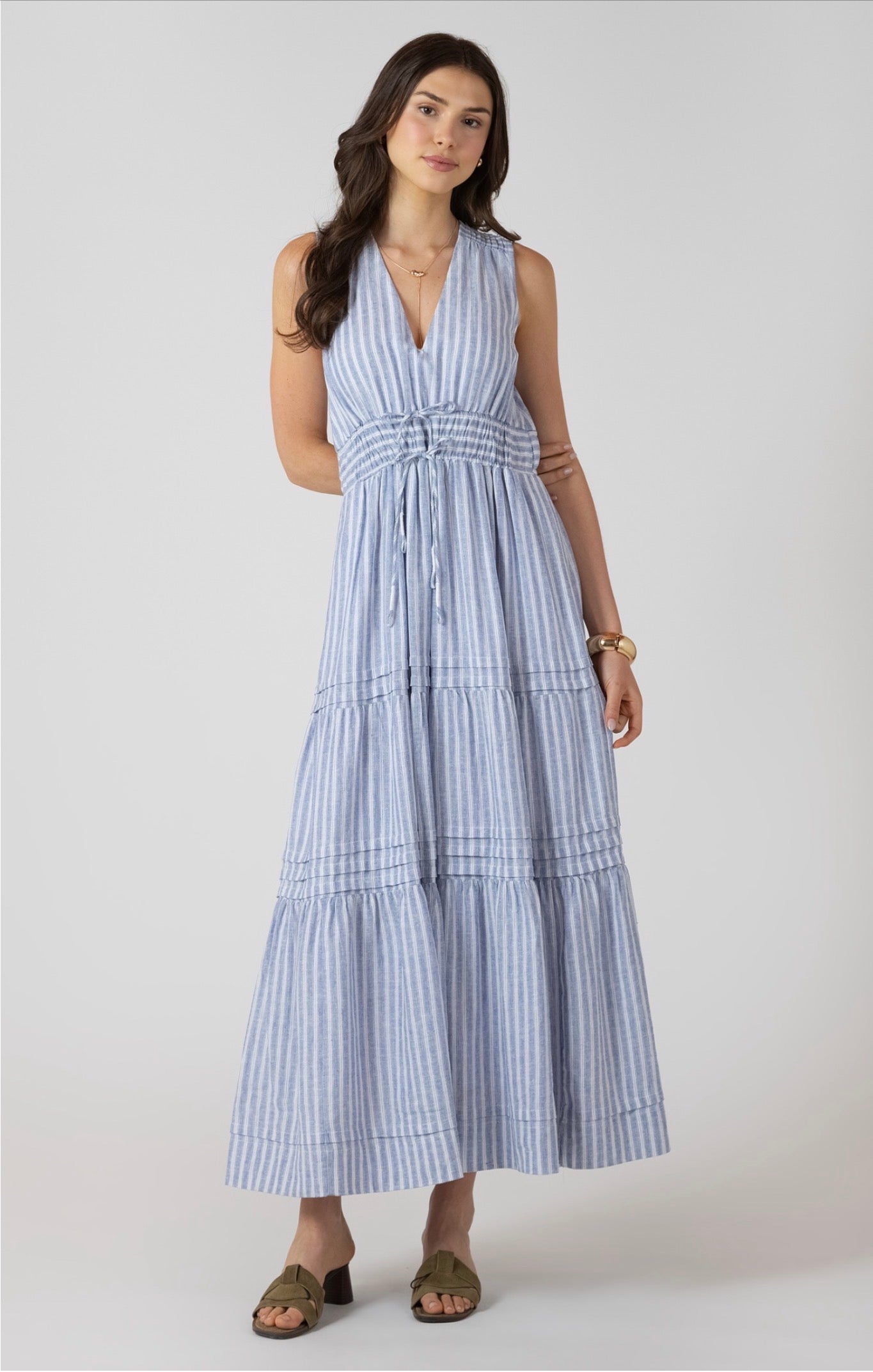 Dex Pleat Detail Smock Waist Dress Chambray