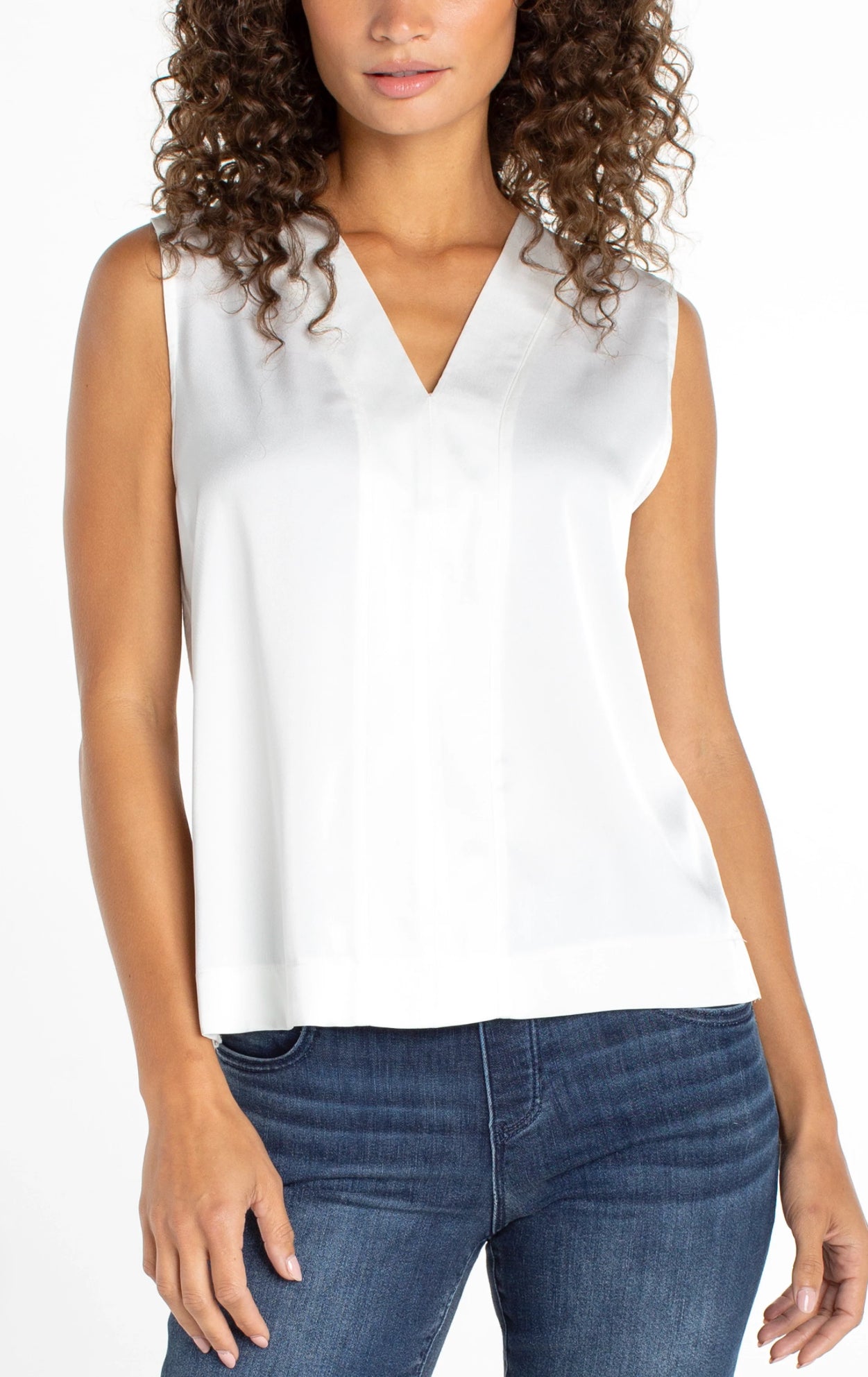 Liverpool Sleeveless V-neck Woven Top Whipped Cream