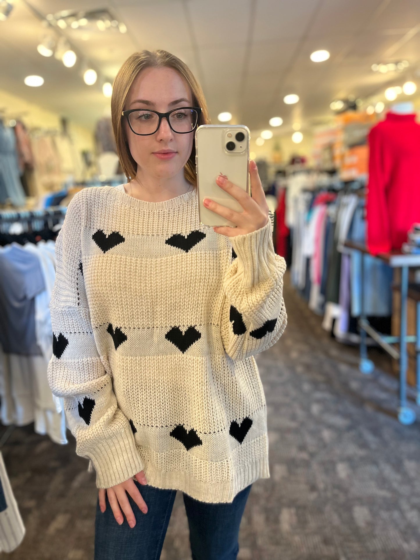 Pistache Sweater with Black Hearts