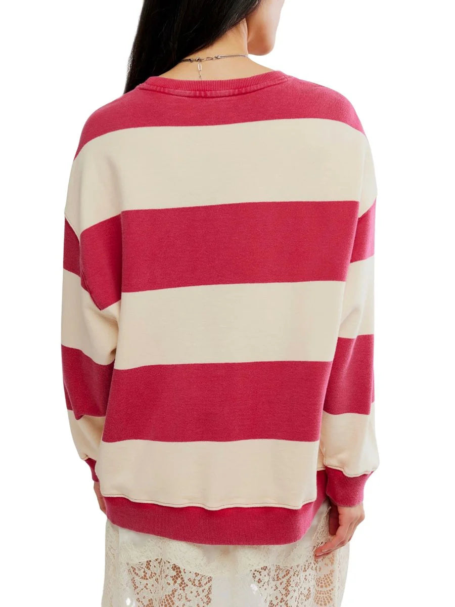 Free People Classic Striped Crewneck Cherry