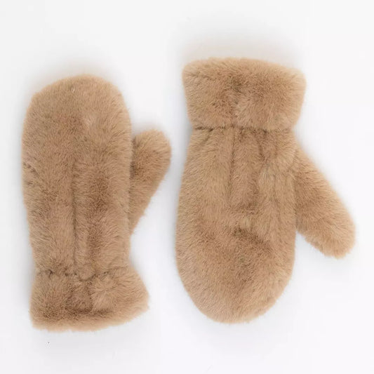 Lyla & Luxe Faux Fur Mittens Camel