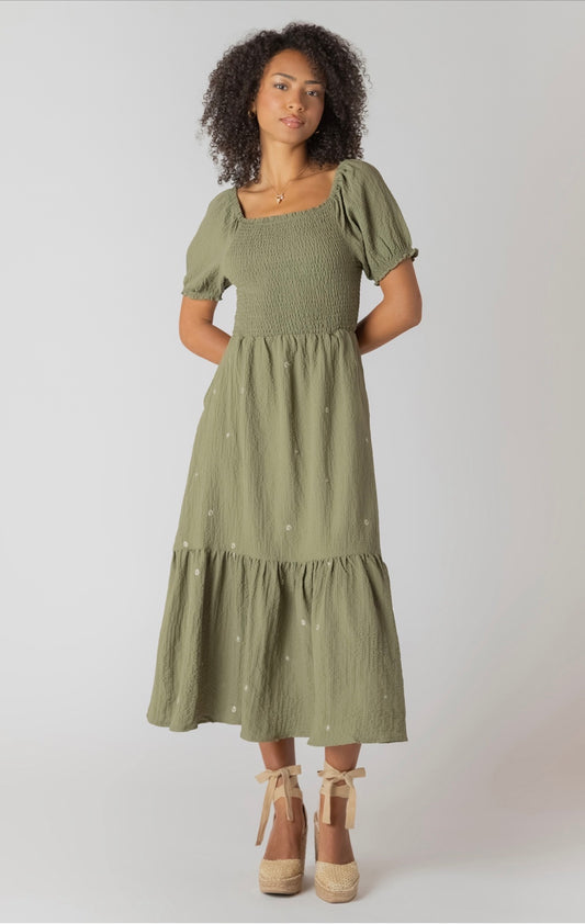 Room 34 Smocked Tiered Maxi Dress Sage