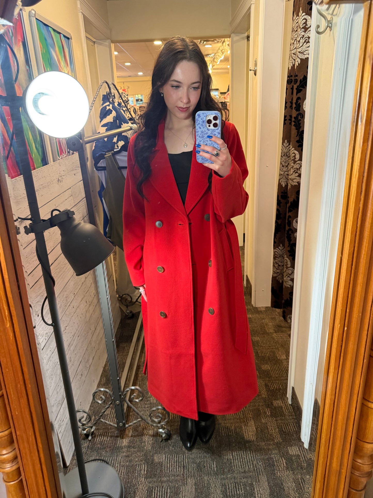 Normann Long Wool Trench Coat Red