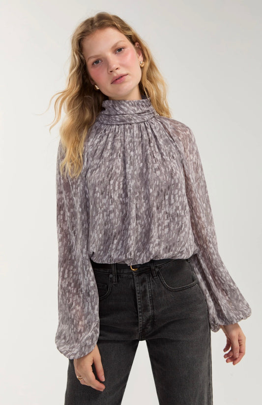 Liverpool Shirred Mock Neck Top