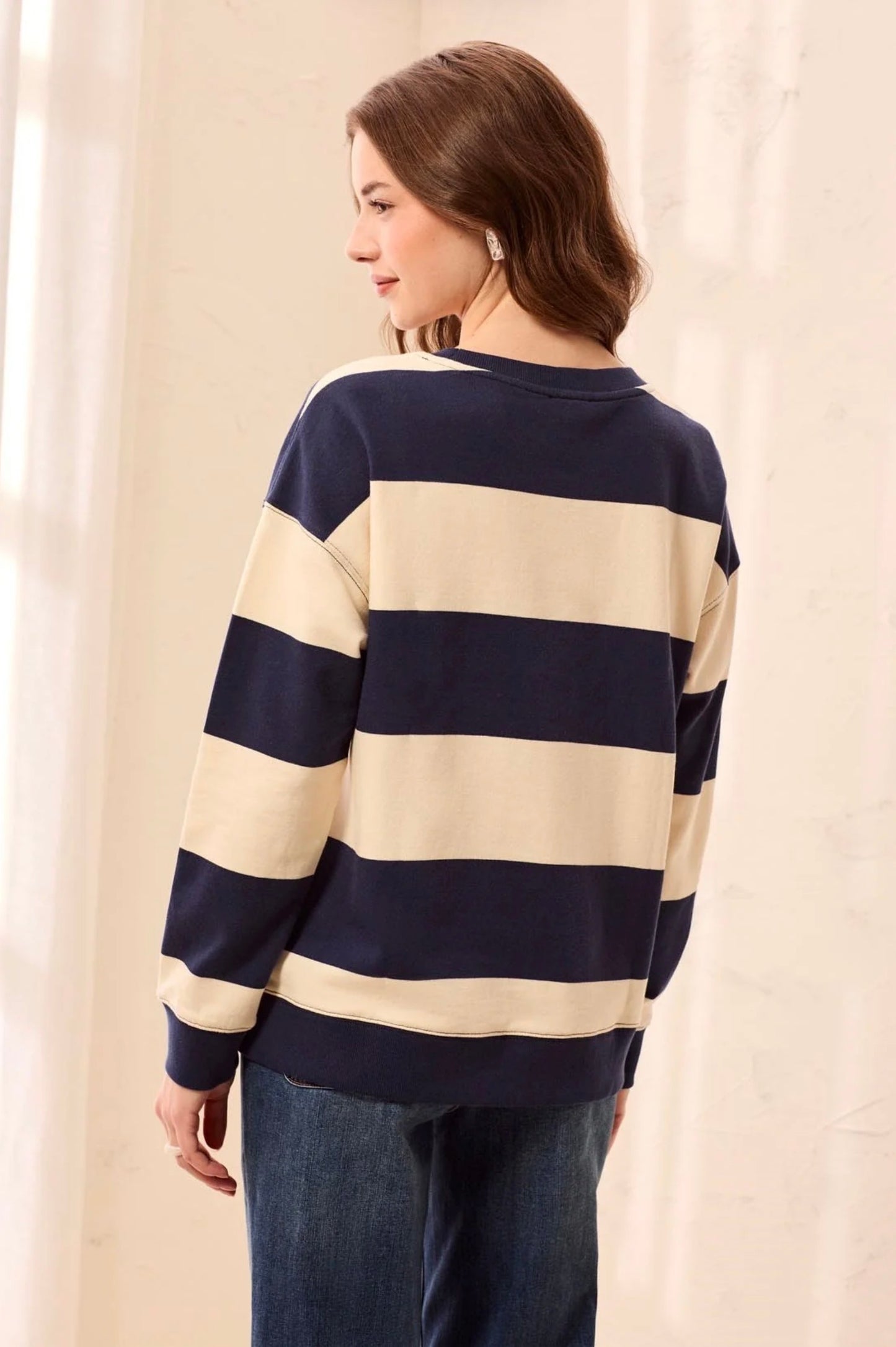 Tribal Heart Embroidered Stripe Sweatshirt