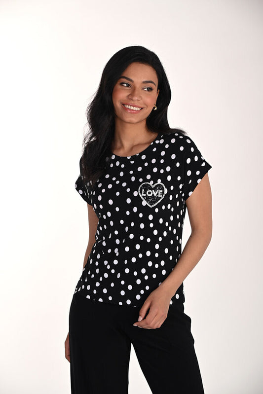 Frank Lyman Polka Dot Crew Neck Pullover 266102