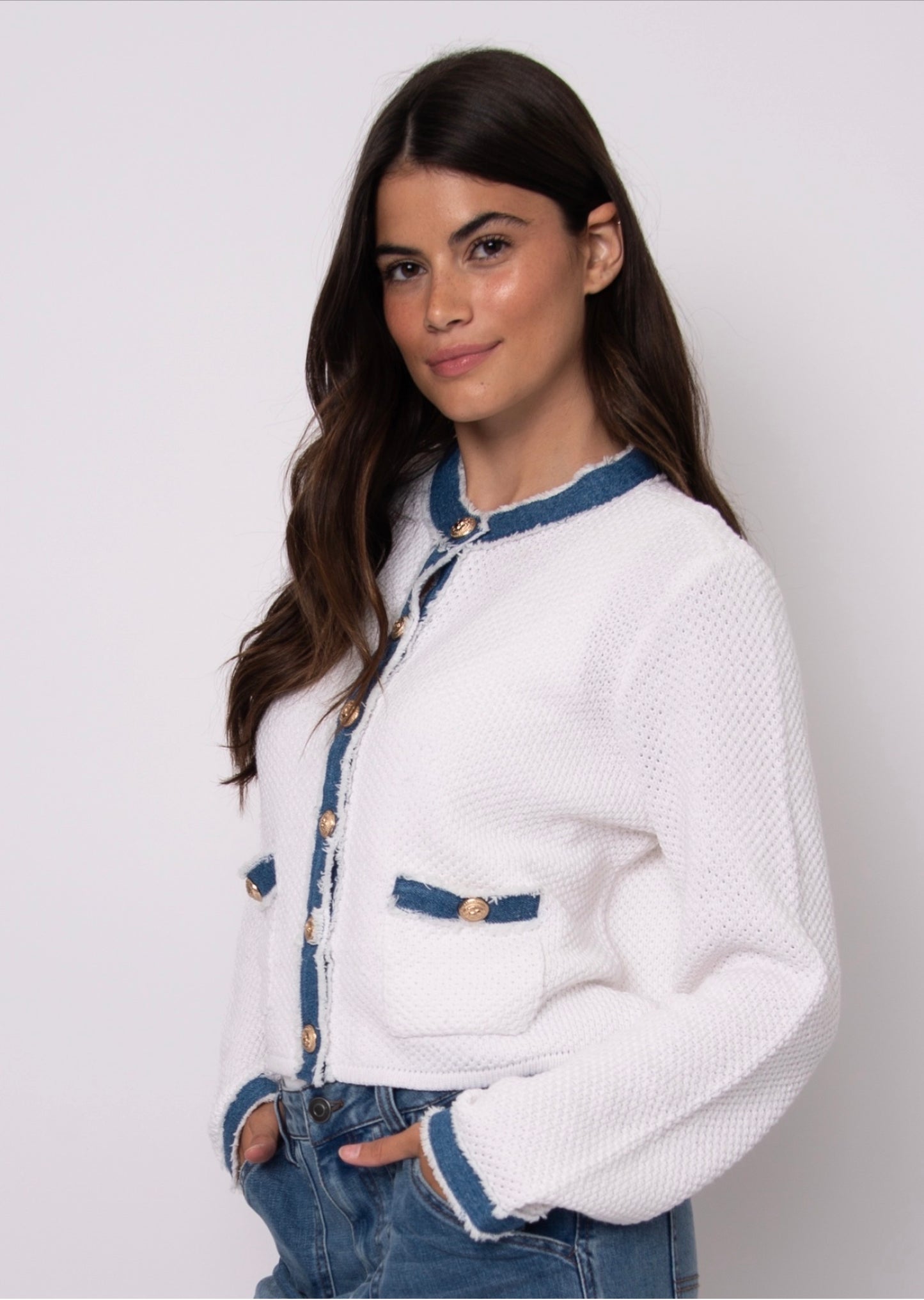 RD Style Jazzlyn Denim Combo Cardigan