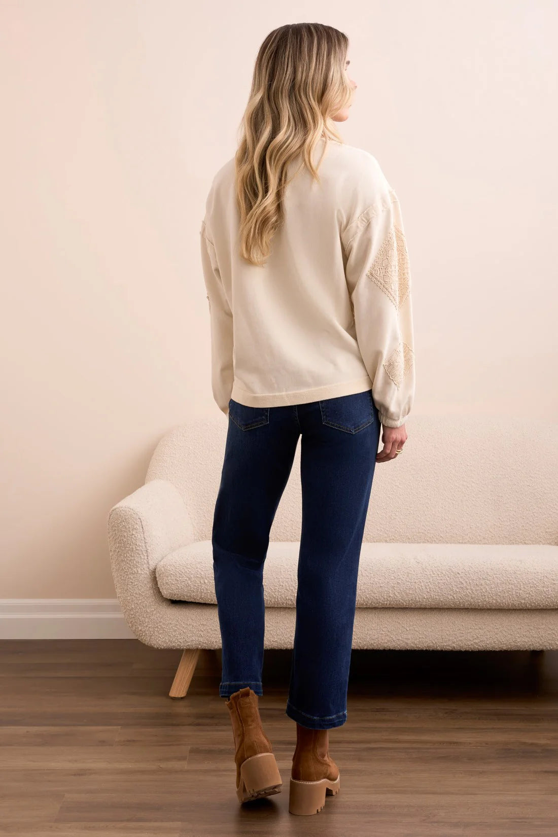 Tribal Embroidered Sleeve Sweatshirt Cream
