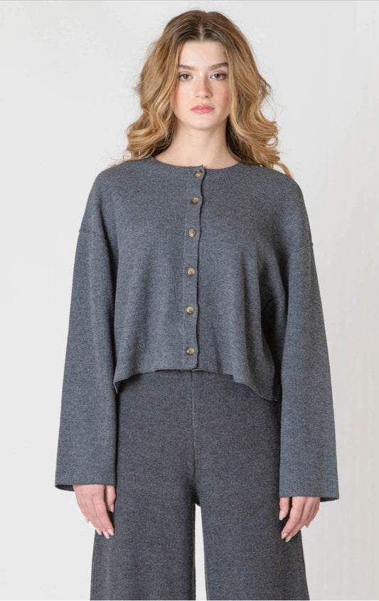 Room 34 Ribbed Cardigan Charcoal Heather