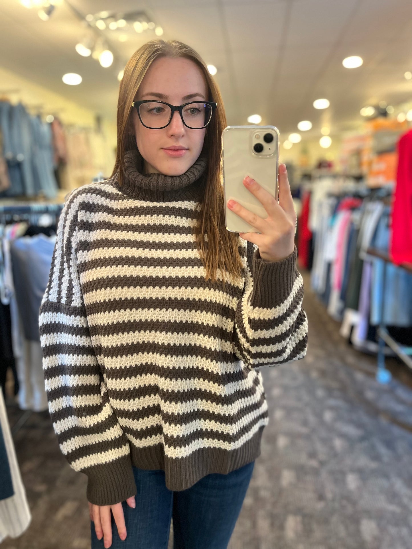 Pistache Taupe and Cream Turtleneck