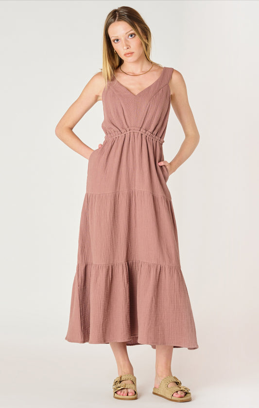 Dex Tiered Midi Dress Rose Taupe