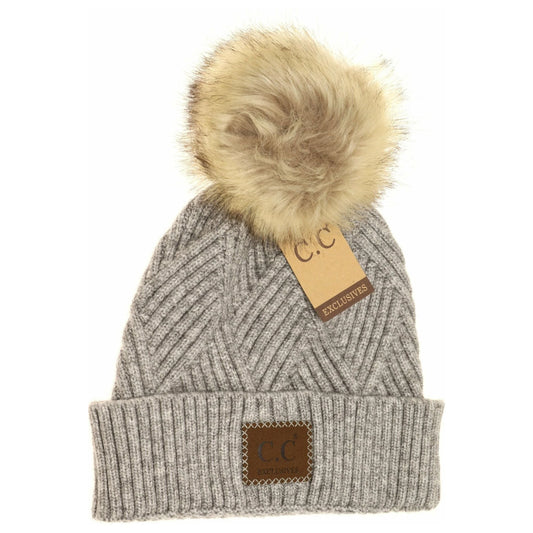 C.C Heathered Pom Beanie Grey