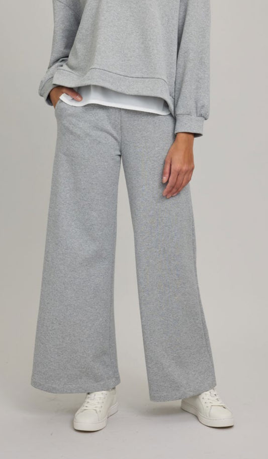 Pistache Wide Leg Terry Cotton Pull On Lounge Pants Grey