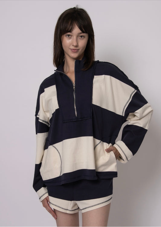 RD Style Camille Stripe Half Zip Sweatshirt