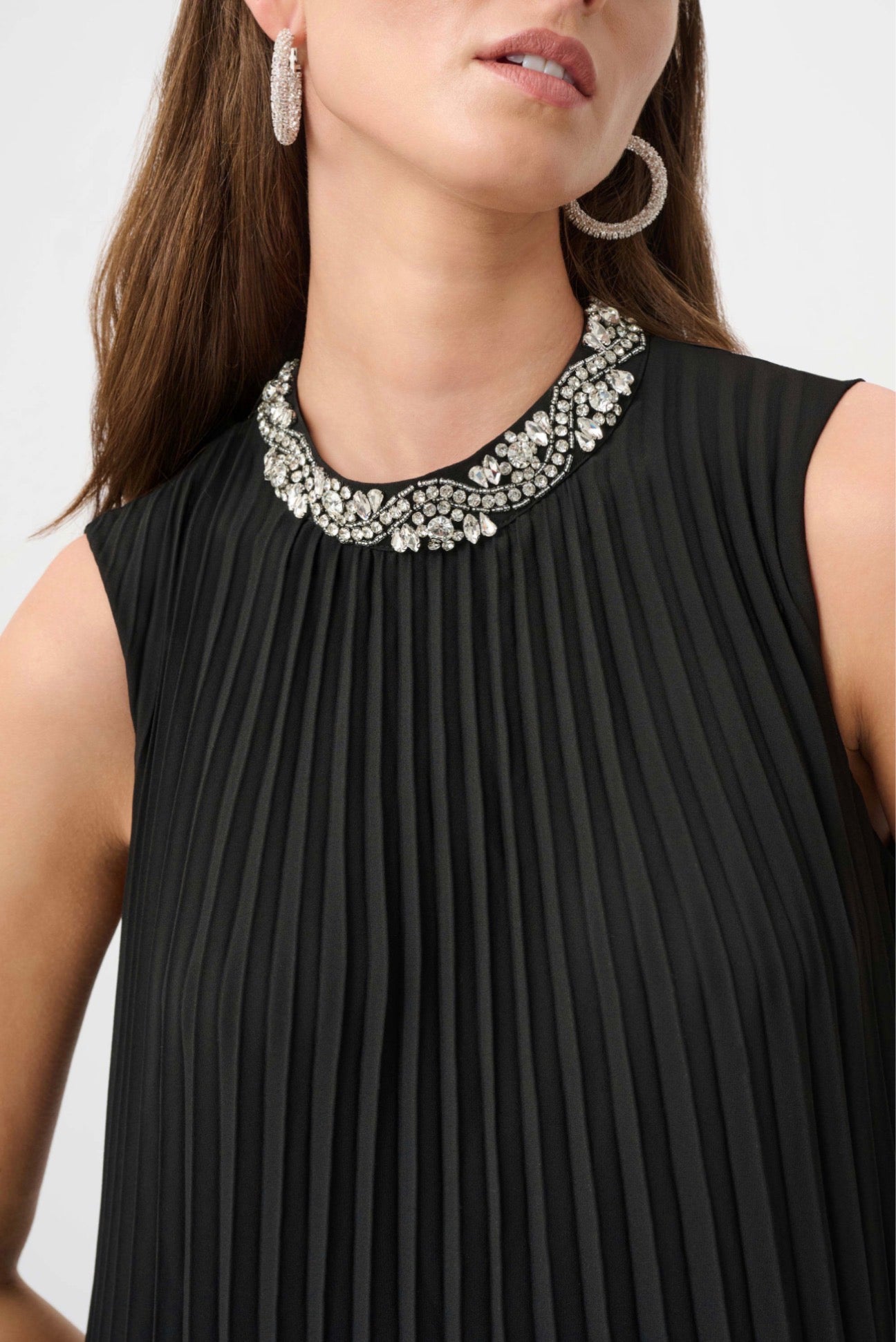 Joseph Ribkoff Pleated Georgette Embellished A-Line Dress 263738