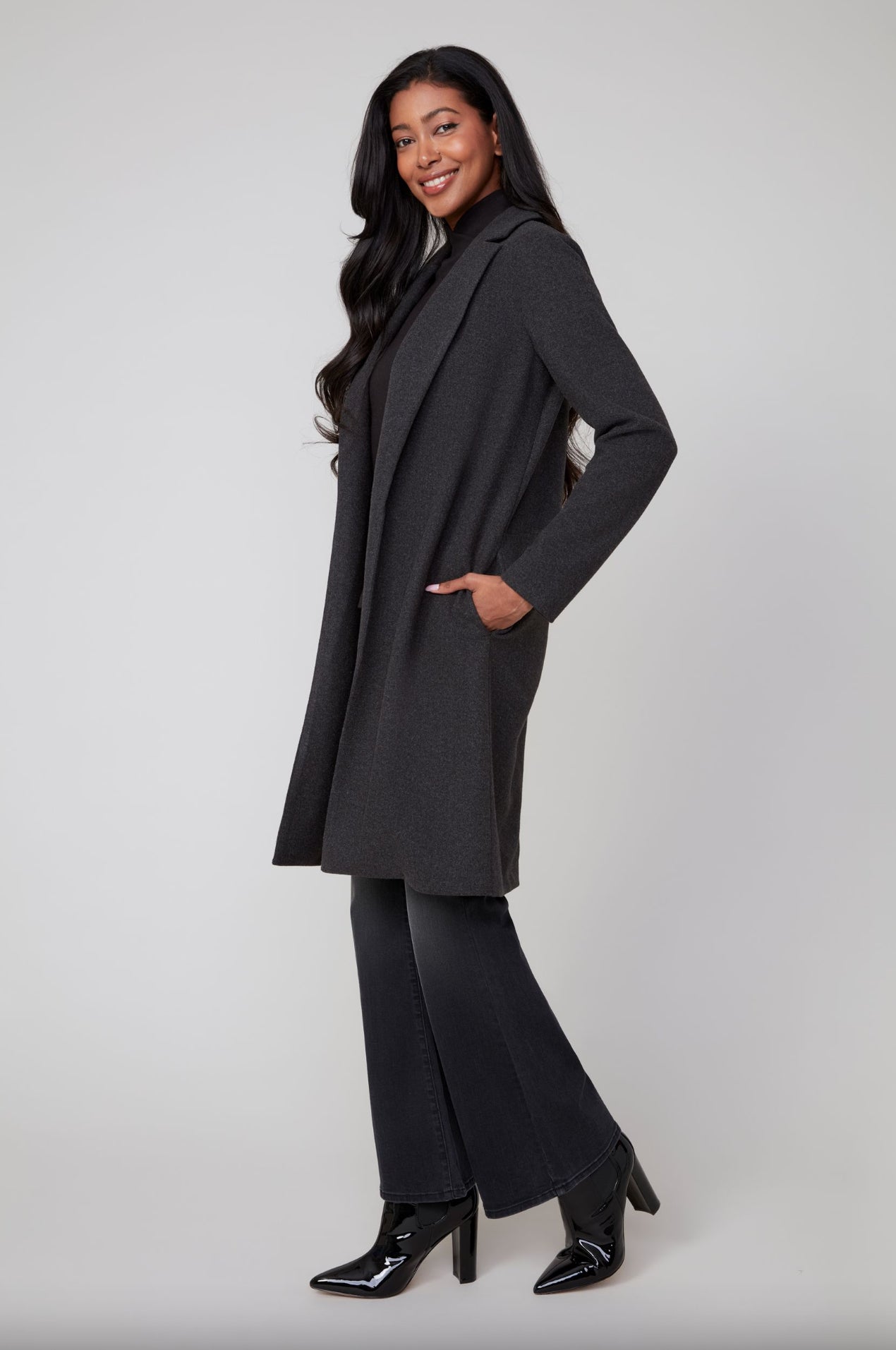 Renuar Long Collared Coat Black
