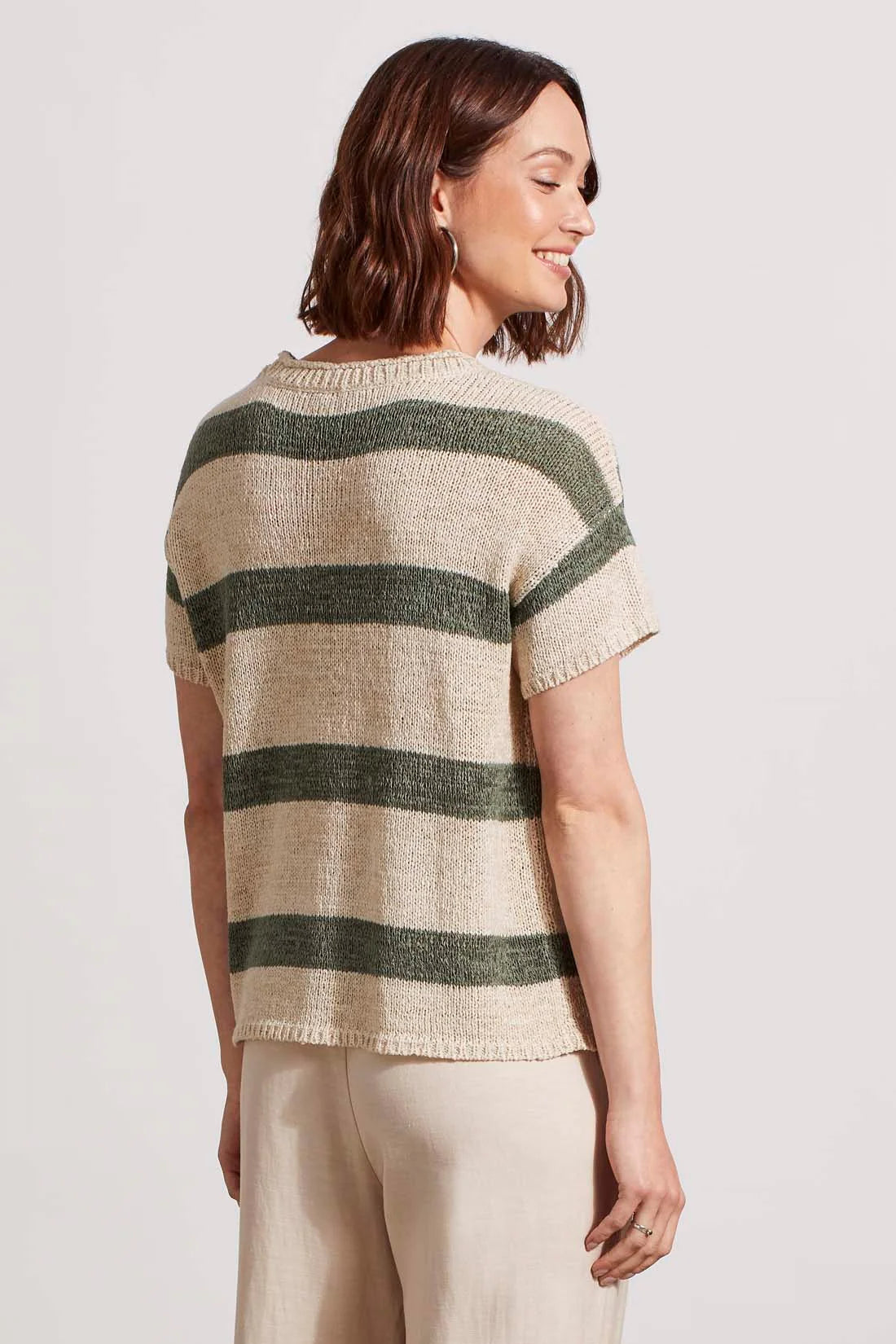 Tribal Striped Short Sleeve Sweater Cypress