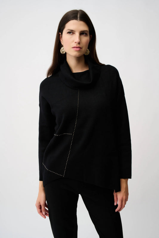 Joseph Ribkoff Sweater Knit Asymmetrical Pullover Black 253913