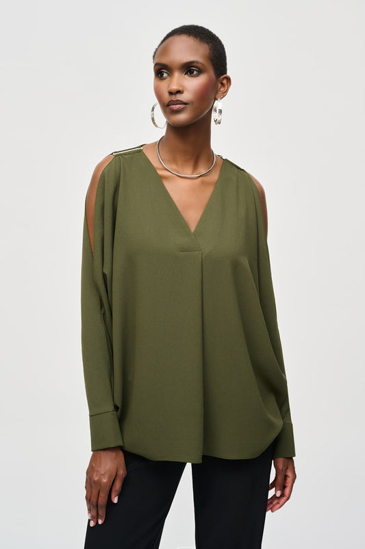 Joseph Ribkoff Woven Boxy Top with Dolman Sleeves Iguana 243248