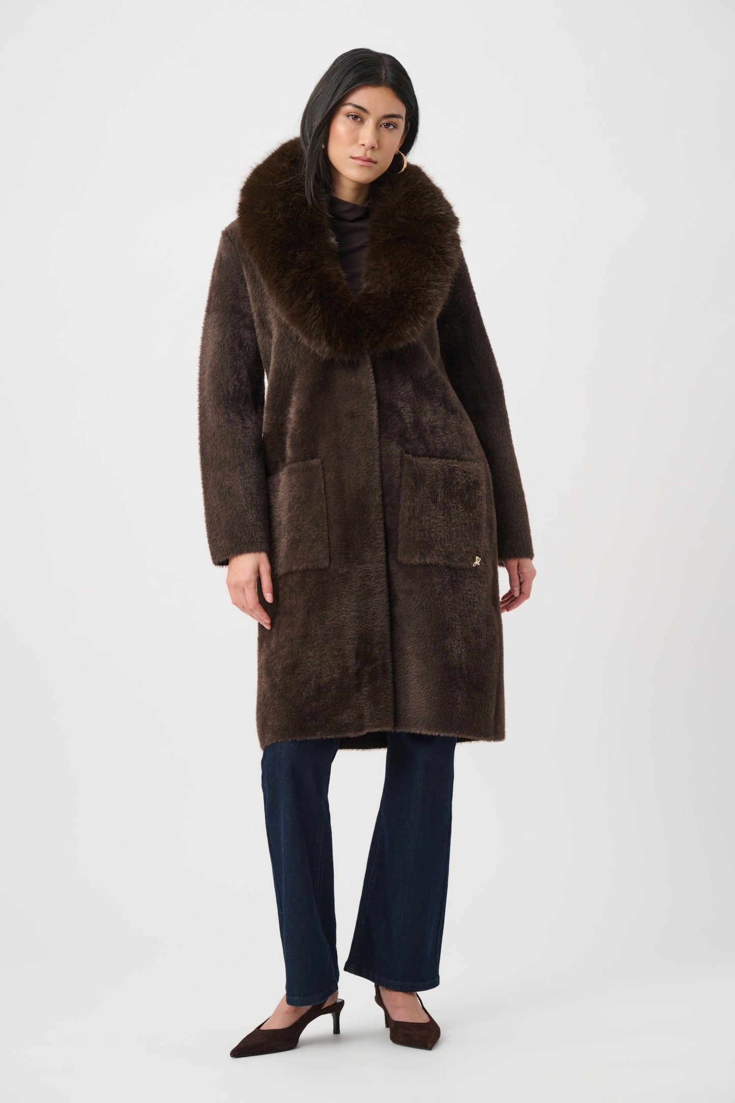 Feather Yarn Knit Coat With Detachable Faux Fur Collar
263973