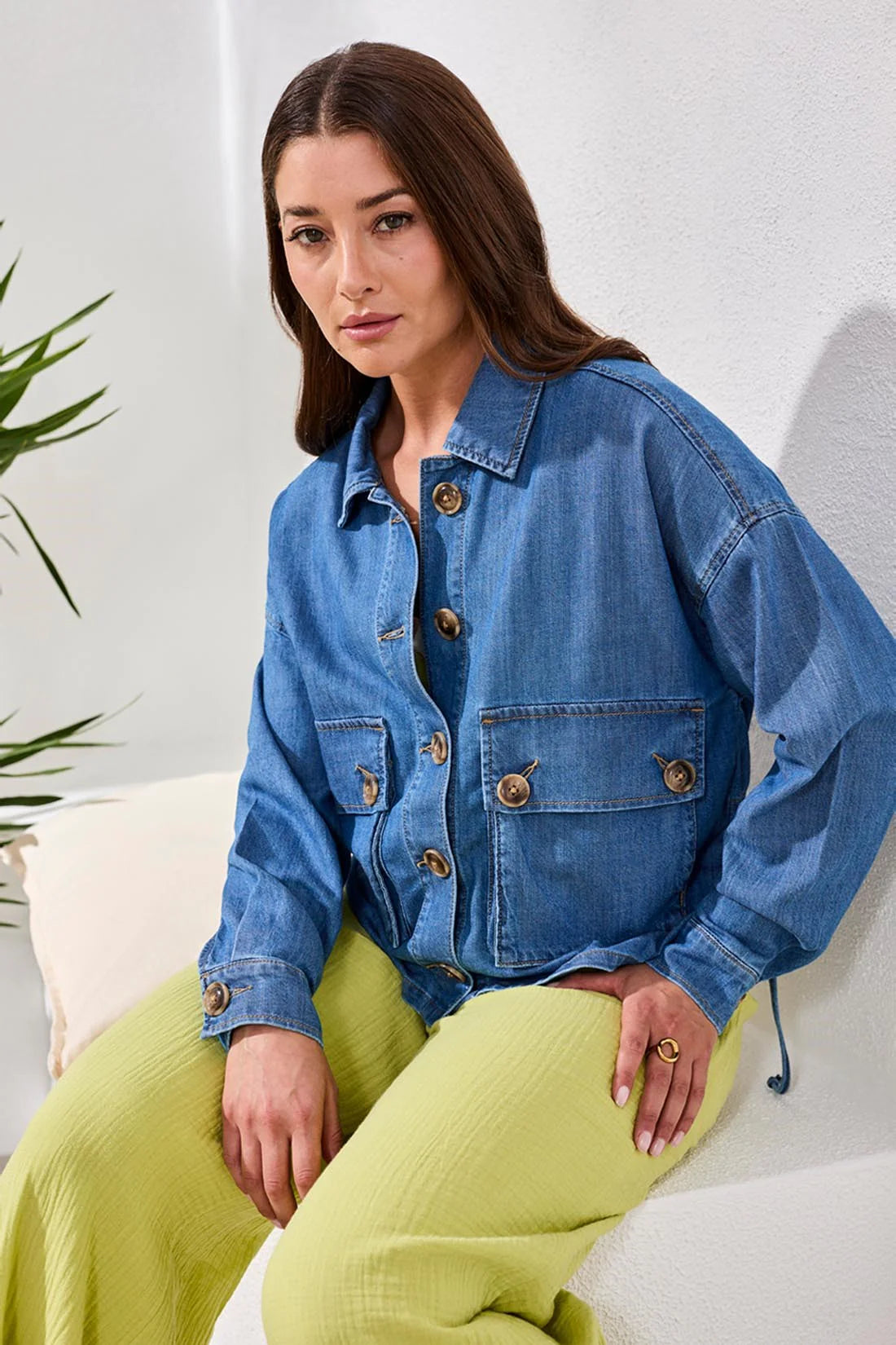 Tribal Adjustable Back Denim Jacket