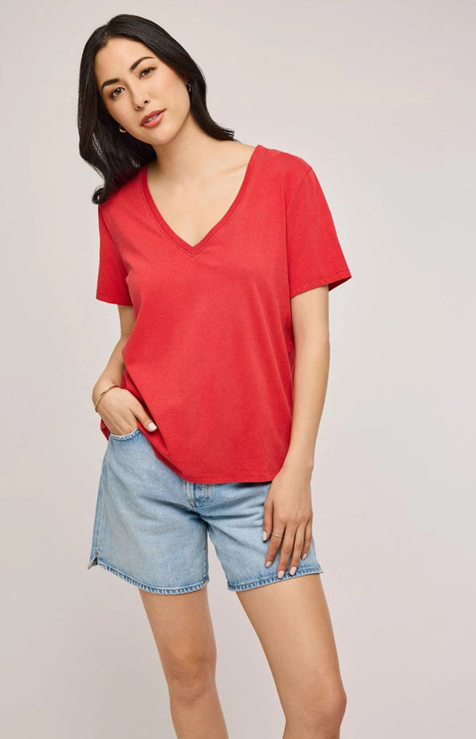 Gentle Fawn Jennifer V-Neck Tee Red