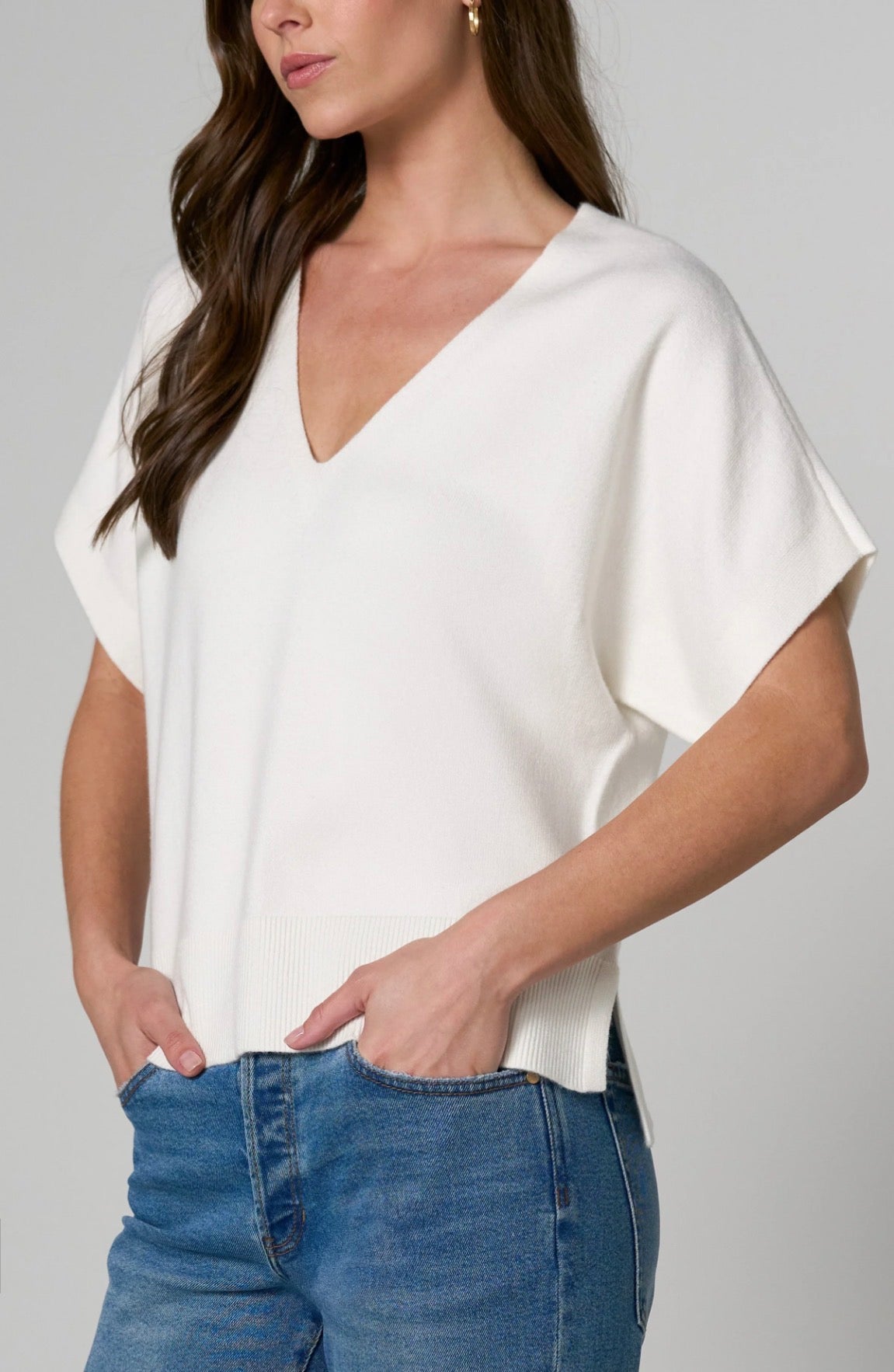 Liverpool V-Neck Dolman Sleeve Sweater Whipped Cream