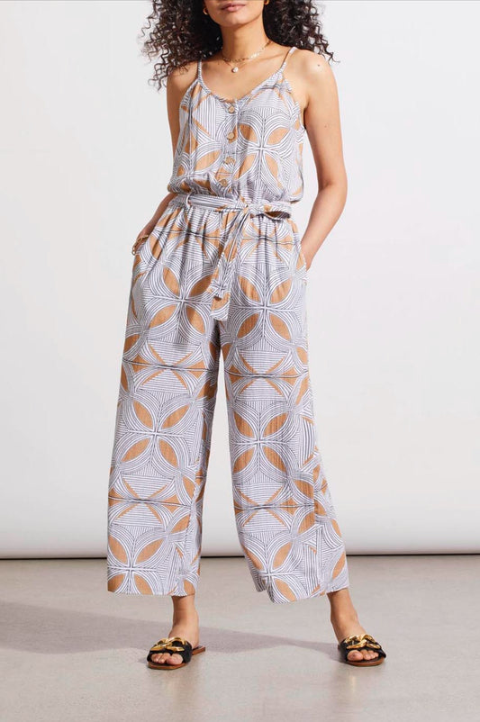 Tribal Button Front Jumpsuit With Sash