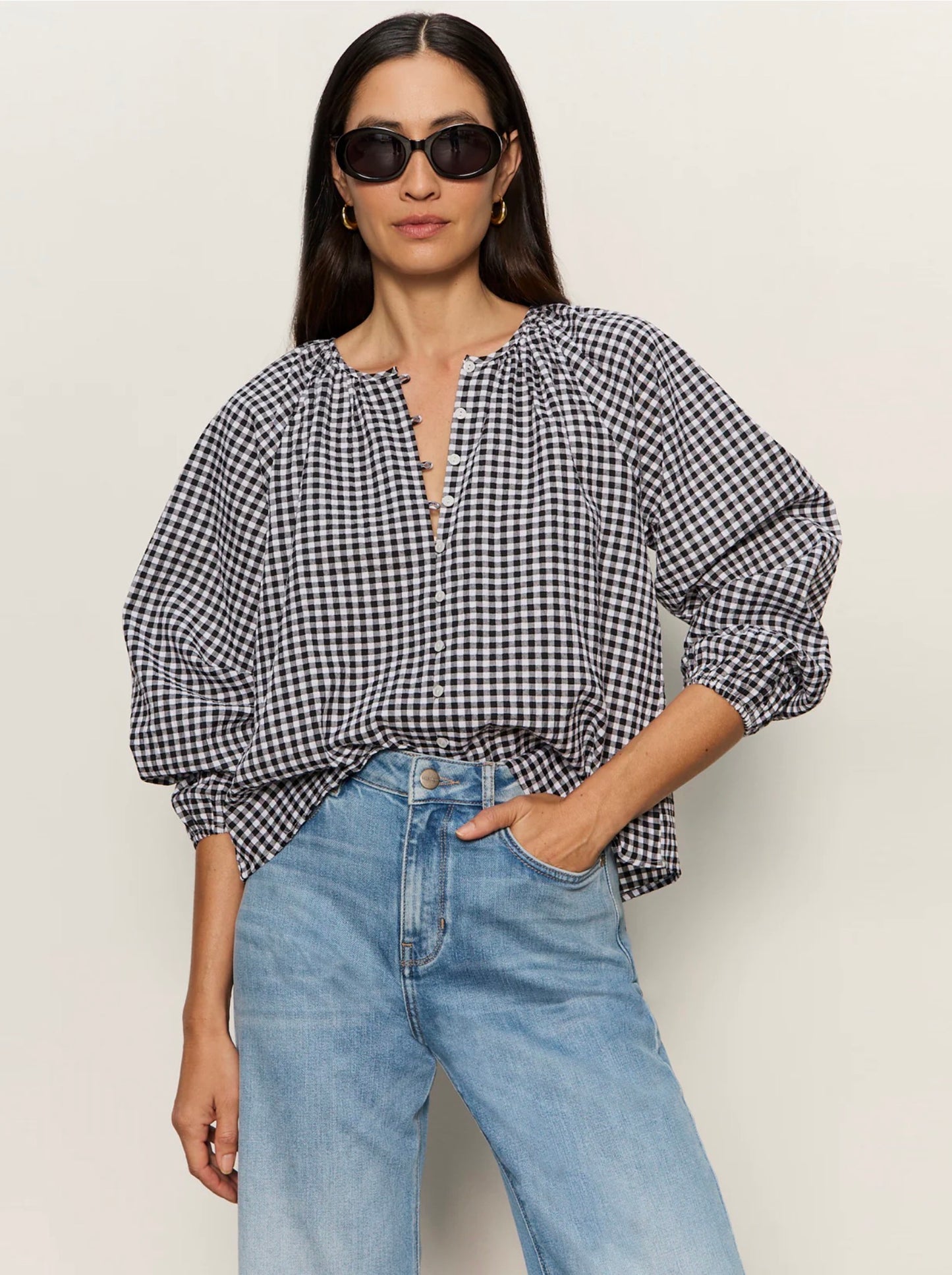 Sanctuary Perfect Gingham Button Blouse