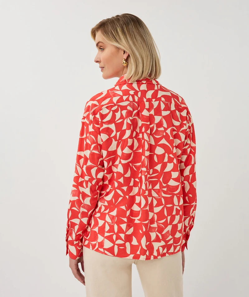 Esqualo Button Up Printed Blouse Red