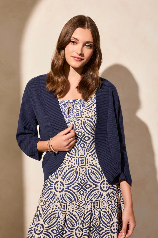 Tribal Curved Hem Cocoon Cardigan Jet Blue