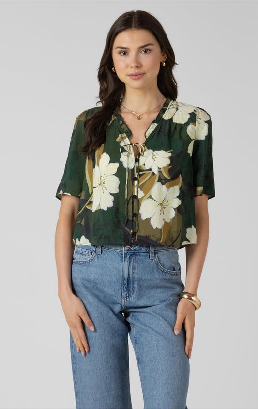 Rex Button Front Ruffle Trim Blouse Palm Blossom