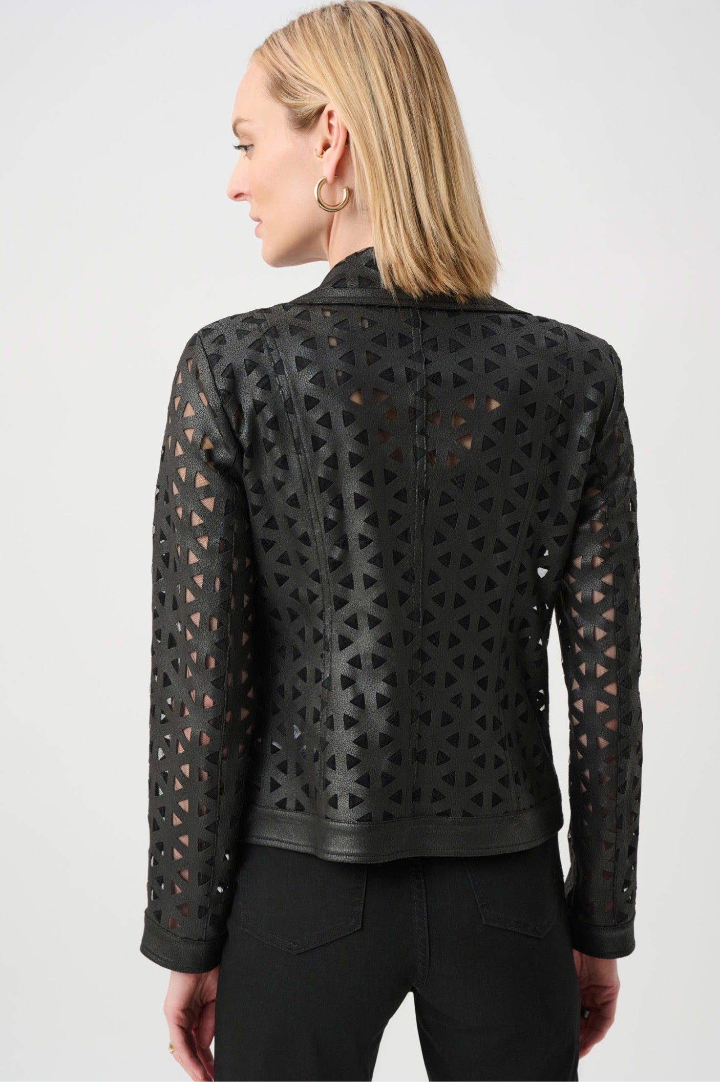 Joseph Ribkoff Foiled Faux Suede And Mesh Moto Jacket 263910