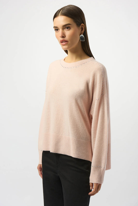 Joseph Ribkoff Cashmere Crew Neck Top with Stud Detailing Rosé 253980