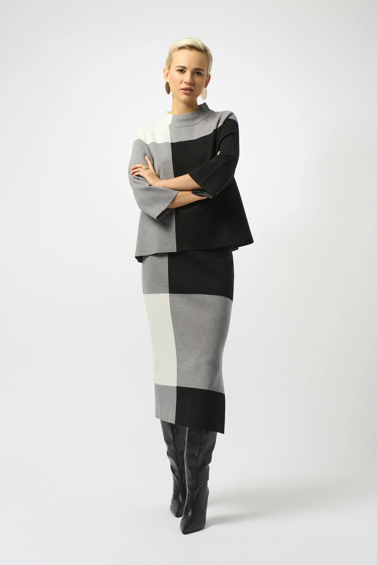 Joseph Ribkoff Jacquard Sweater Colour Block Skirt 253908