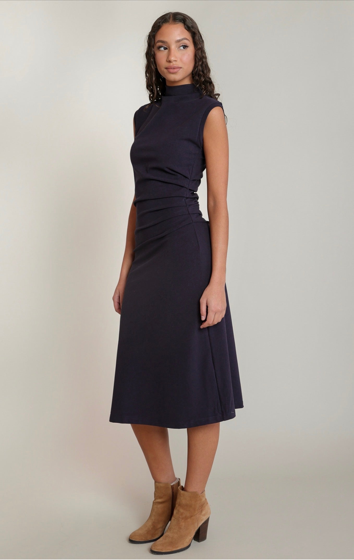 Black Tape Mock Neck Midi Dress Navy