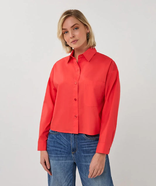 Esqualo Cropped Button Up Blouse Chili Red