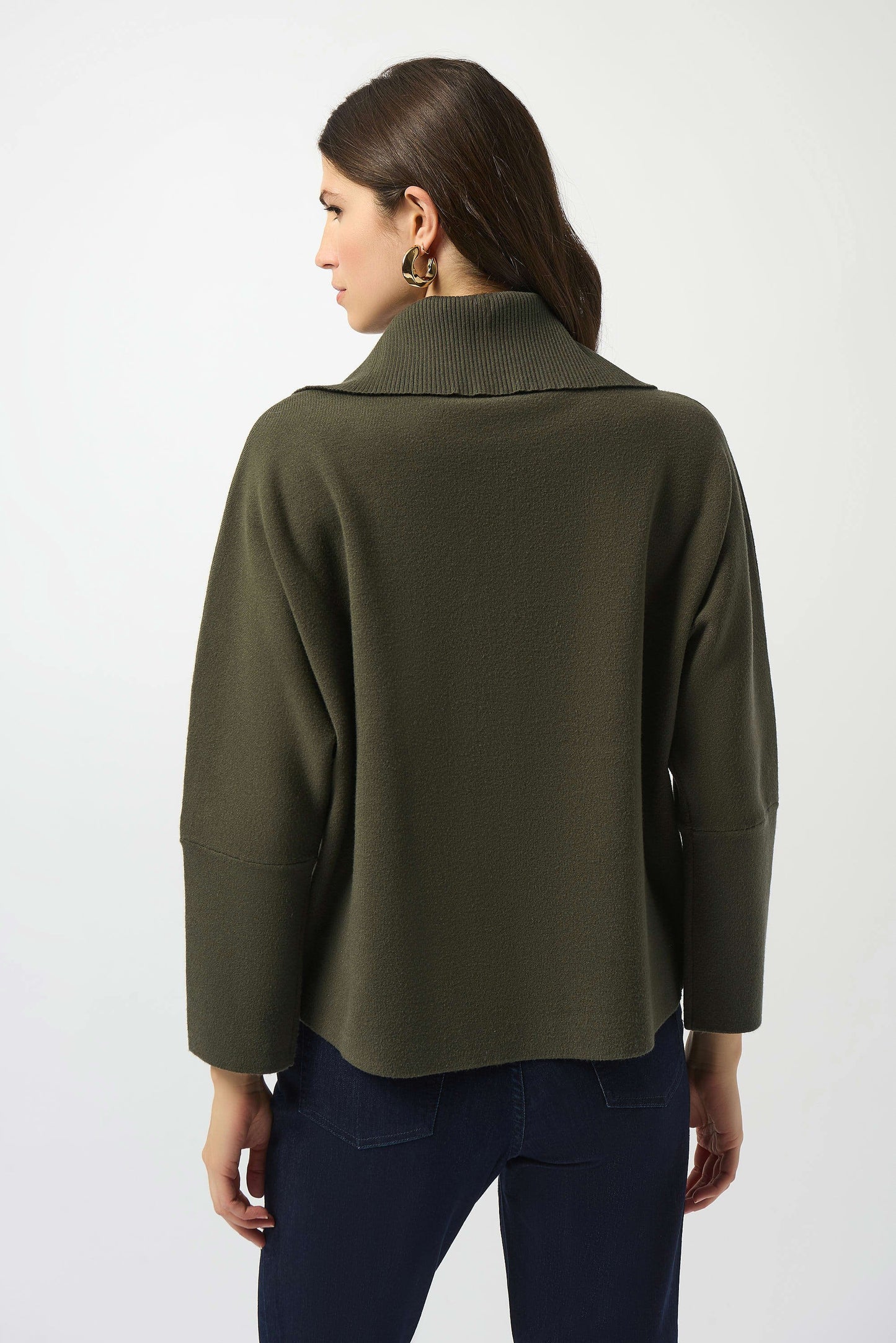 Joseph Ribkoff Sweater Knit Boxy Pullover With Zipped Collar Avocado 253963