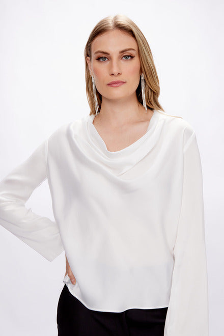 Joseph Ribkoff Draped Neck Satin Blouse White 233136