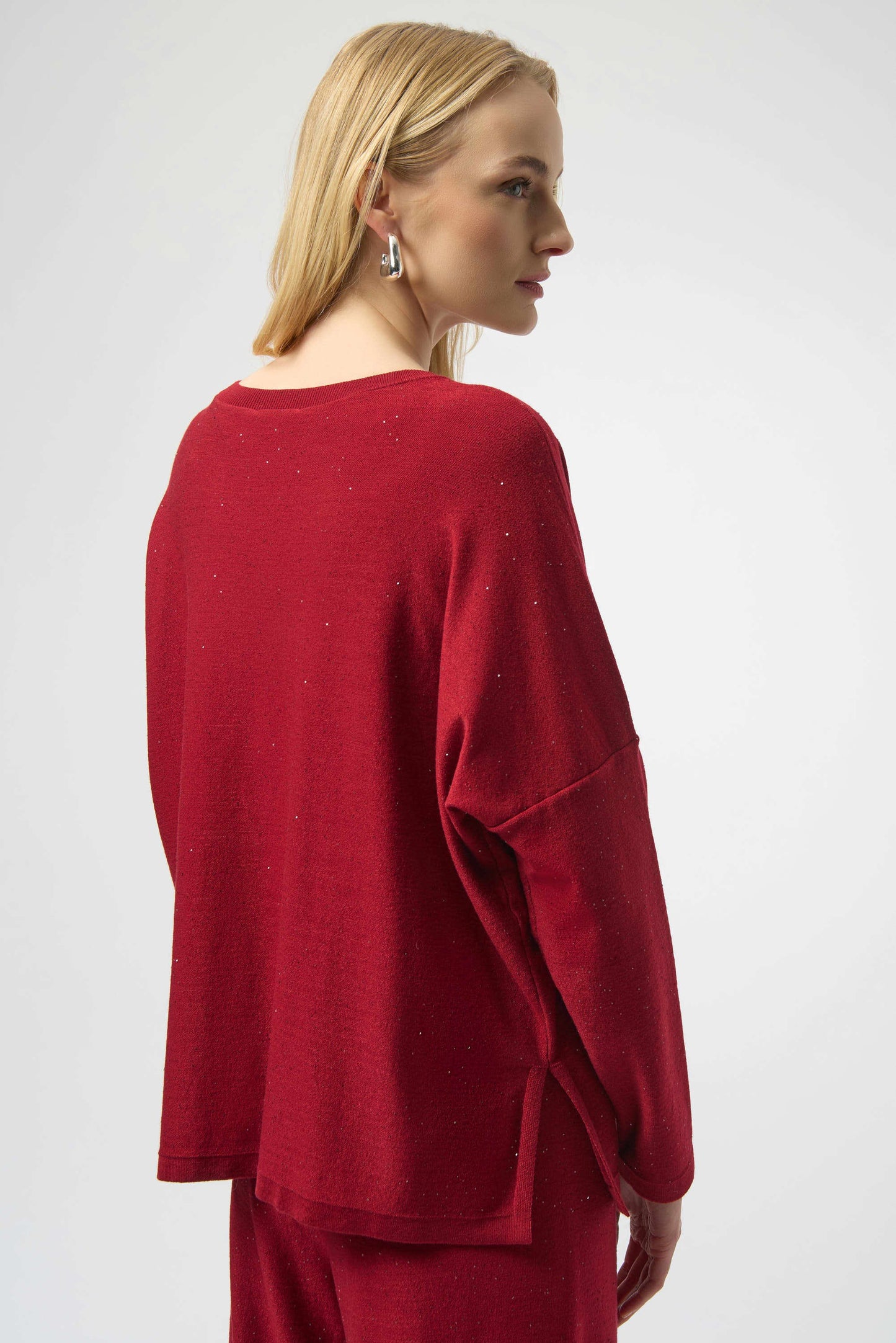 Joseph Ribkoff Sequined Sweater Knit Boxy Top Deep Cherry 244921F25