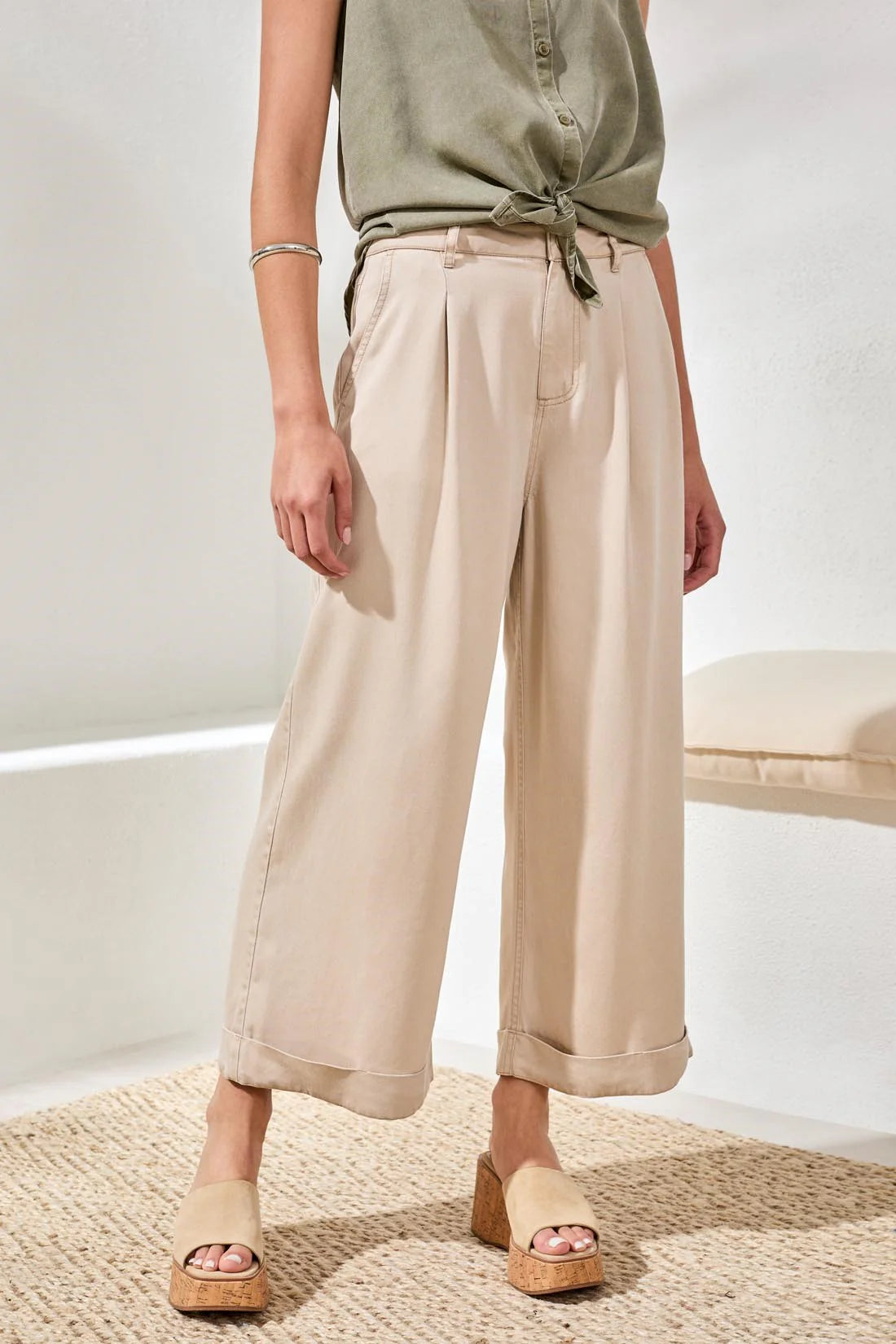 Tribal Brooke Flowy Tencel Pleated Wide Leg Pants