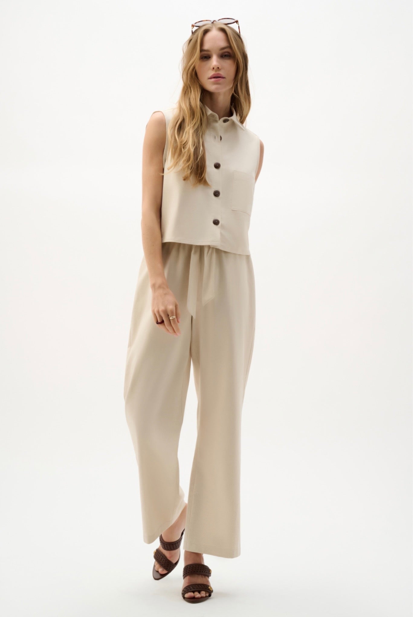 Joseph Ribkoff Linen Woven Pull-On Wide Leg Pants 262040