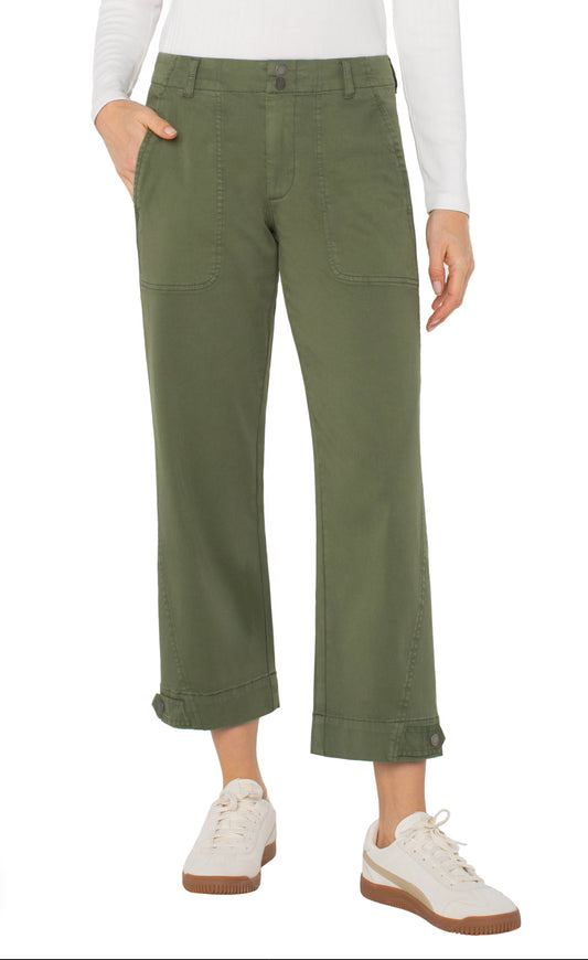 Liverpool Utility Crop Tab Hem Pants Forest