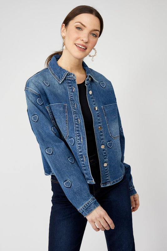 Frank Lyman Embroidered Denim Button Shirt Jacket Style 253708
