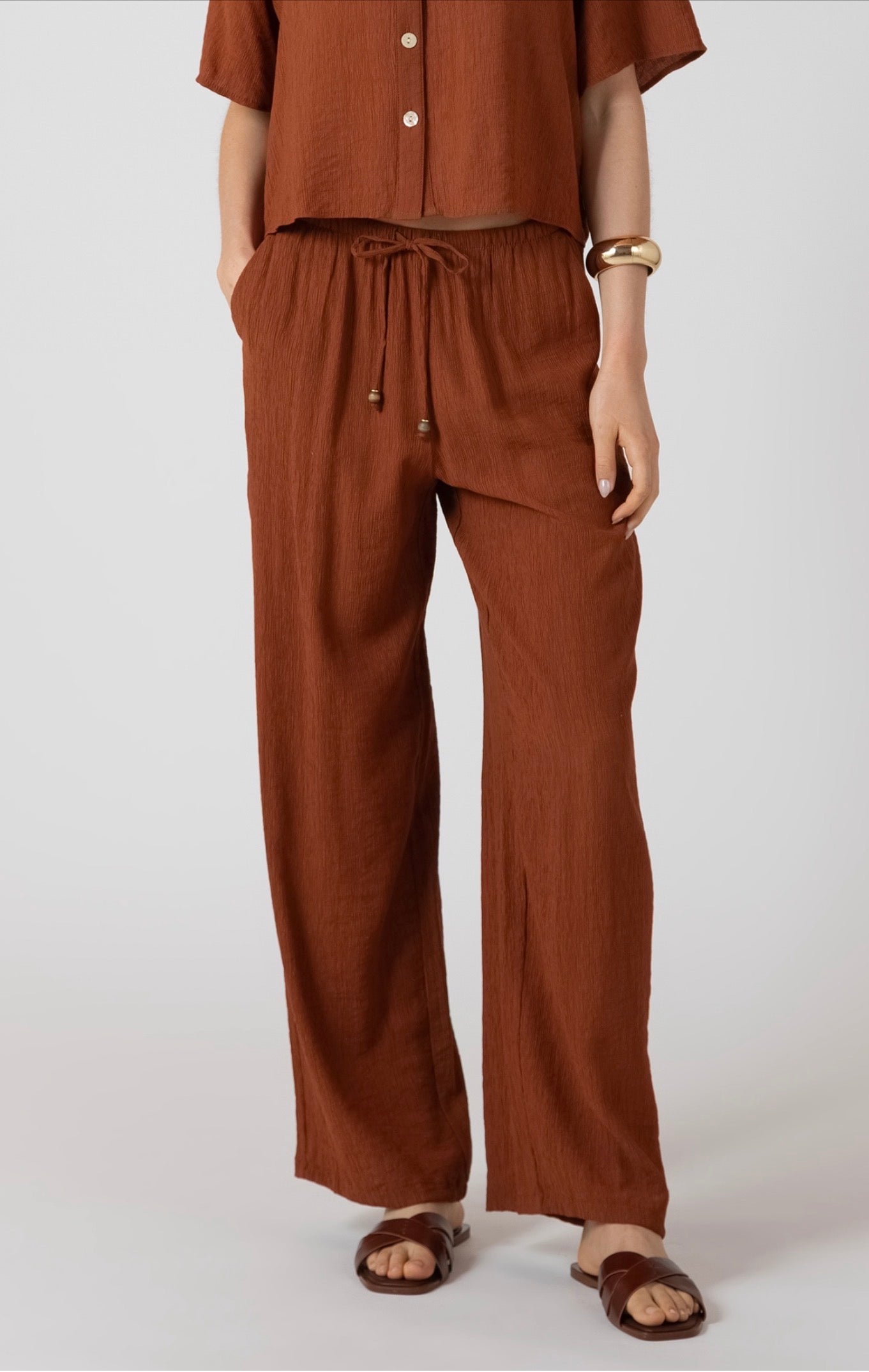 Dex Drawstring Wide Pants Burnt Sienna